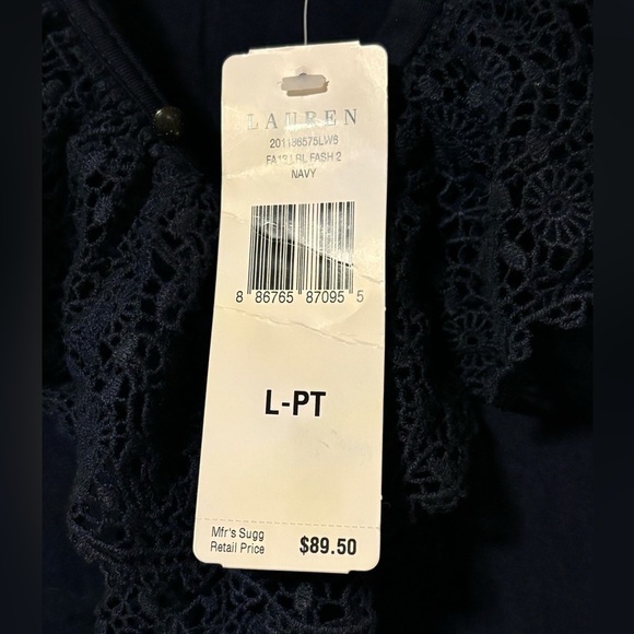 Ralph Lauren- Navy long sleeve shirt with lace collar and neckline - Picture 4 of 5
